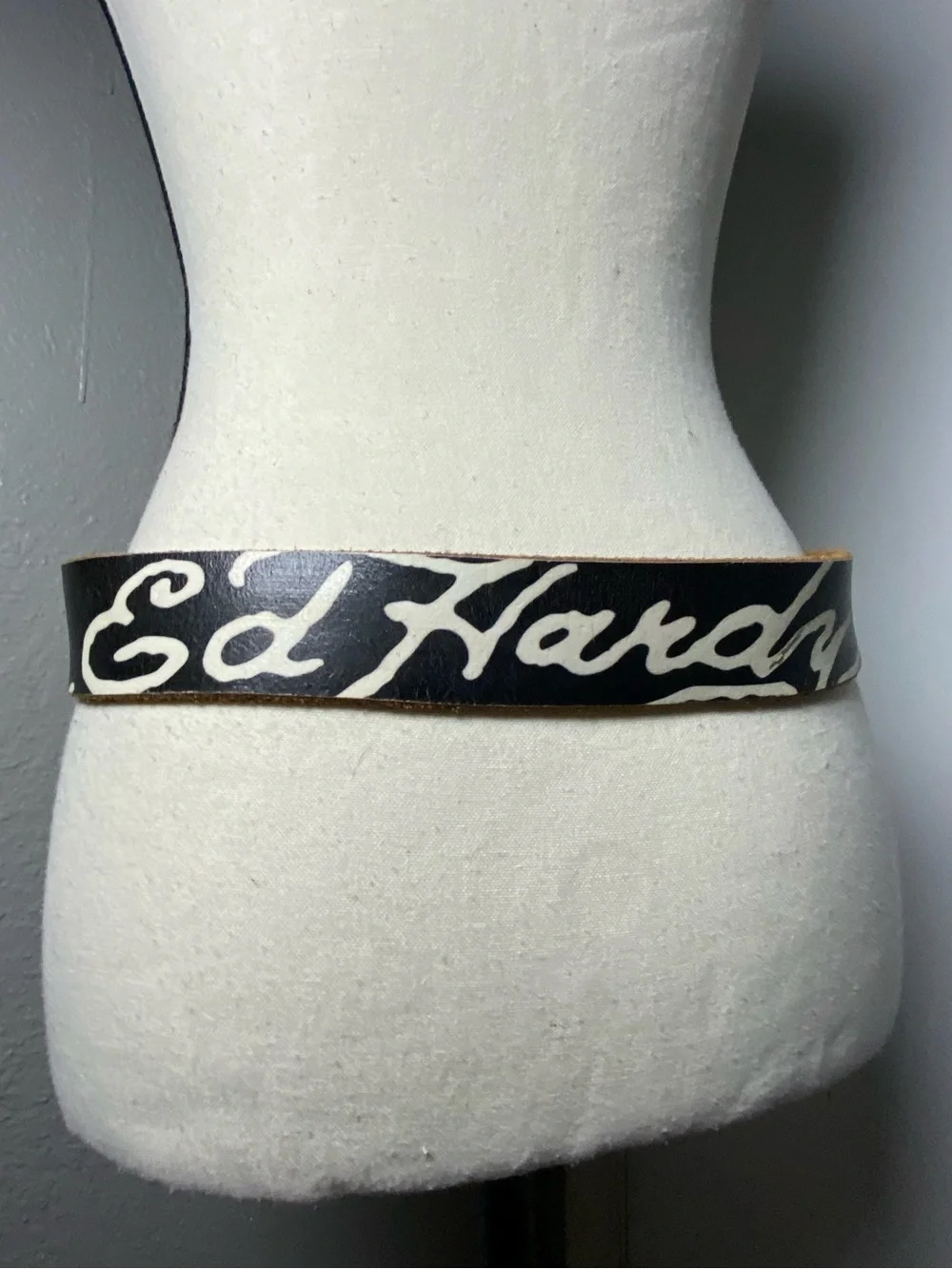 Y2K Ed Hardy Black Pink Yellow Tiger Branded Rhinestone Belt Size Small